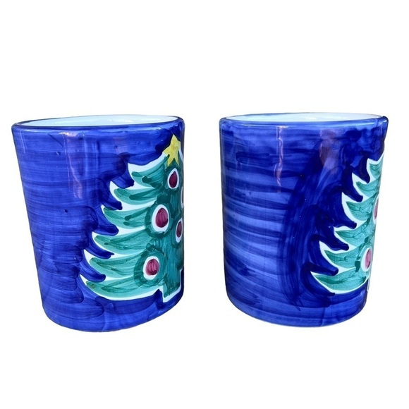 Starbucks Italy Hand Painted Christmas Tree North Star Coffee Mug Set Blue GUC - Picture 4 of 10